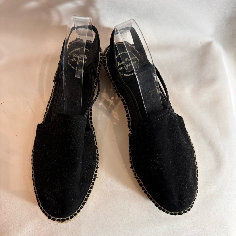 TONI PONS Sz 40 Espadrille Sandals Suede Jute Outsole Elastic Straps